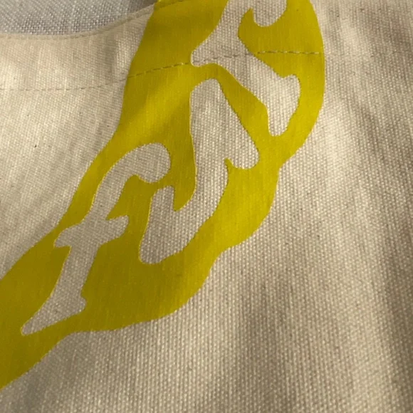 •Cotton Graphic Shopping Reusable Large Cream YellowTote NWOT - Picture 5 of 11